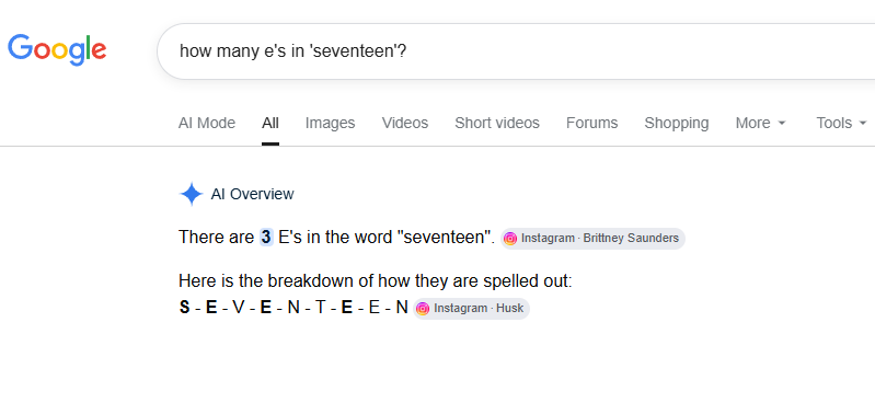 Сколько Е в слове Seventeen